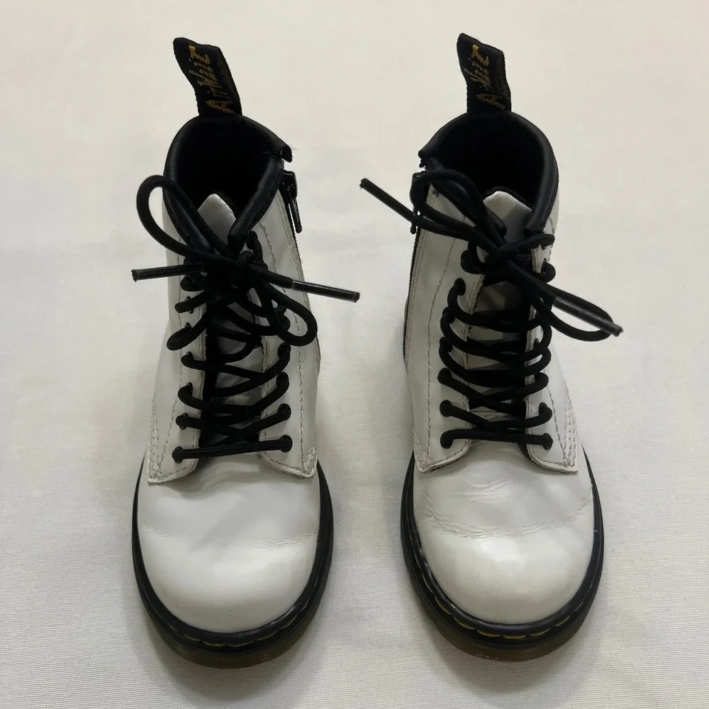 Dr. Martens 1460 AirWair White Leather Side Zip Combat Boots Toddler Size 8